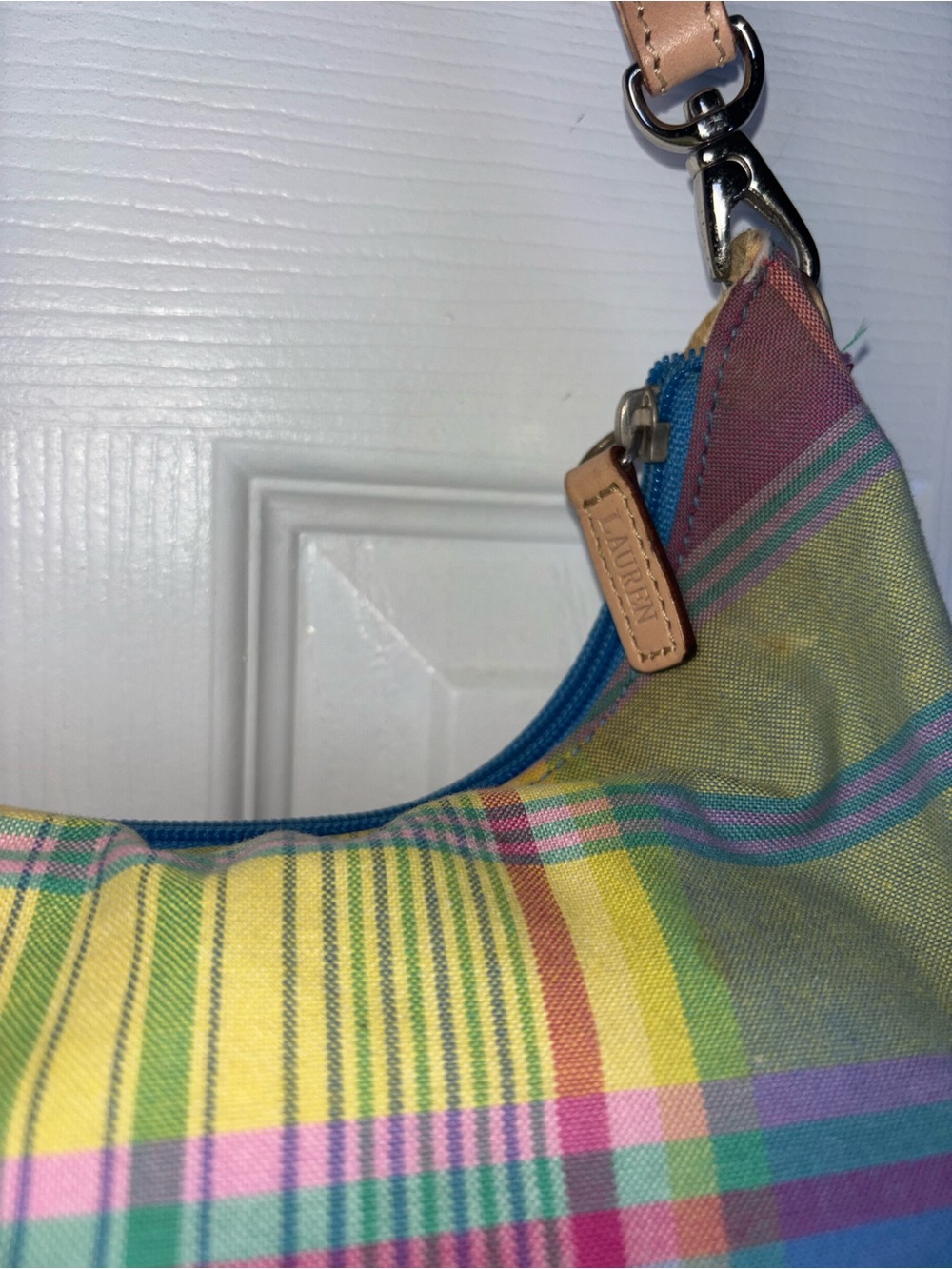 Lauren Ralph Lauren Multicolor Plaid Shoulder Bag - Pink, Green, Yellow, Blue - Picture 7 of 13